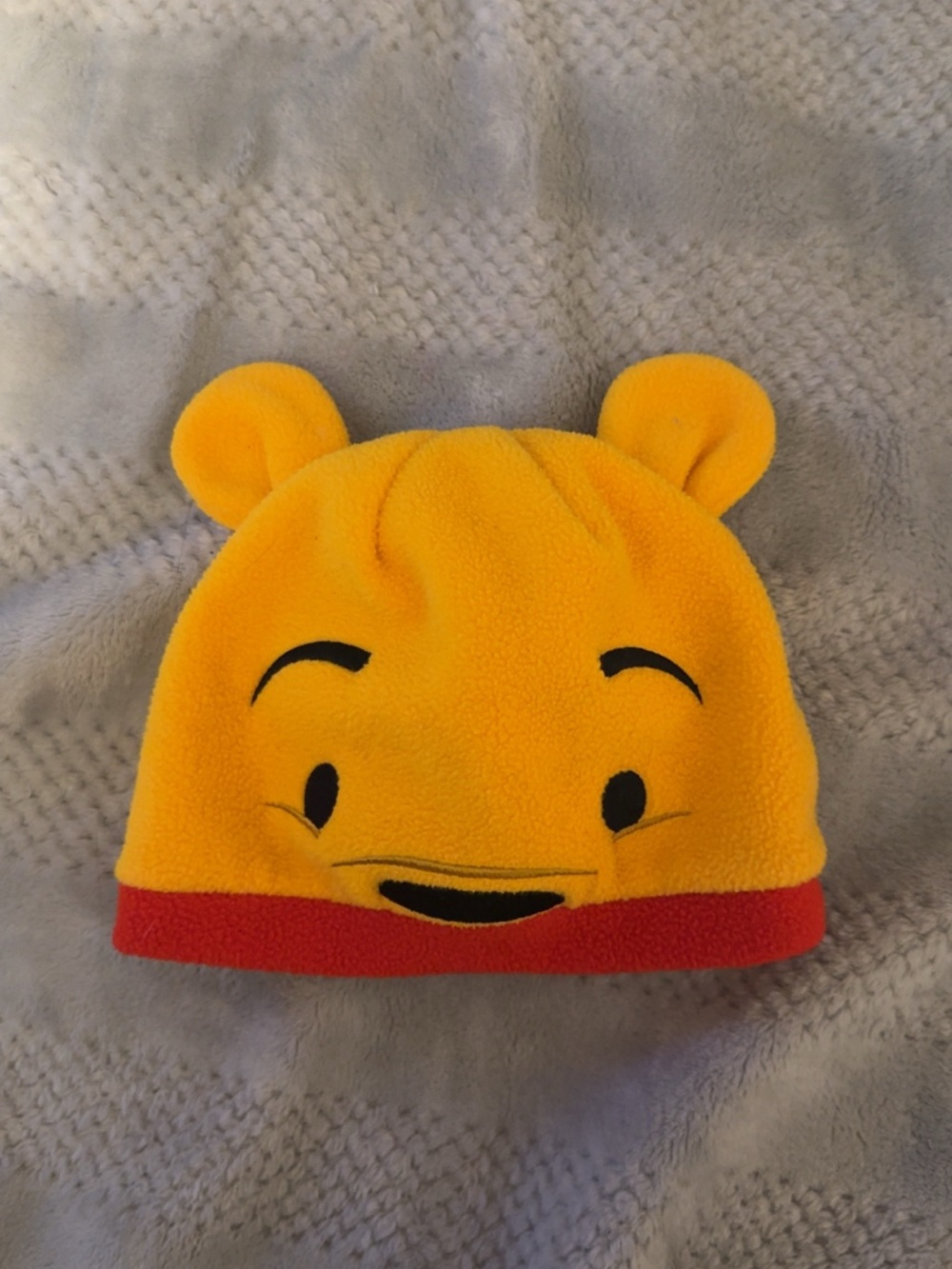 Yellow Winnie-the-Pooh Fleece Hat with Red Trim